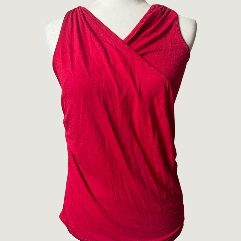 Loveappella Womens Small Red Draped Faux Wrap V Neck Sleeveless Top NWT